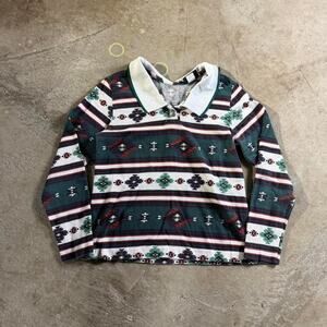 90s Southwestern Aztec Print Long Sleeve Polo Shirt